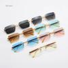 Fashion Rectangle Rimless Sunglasses for Women Square Vintage Luxury Design Retro Wooden Frame Gradient UV400 Sun Glasses