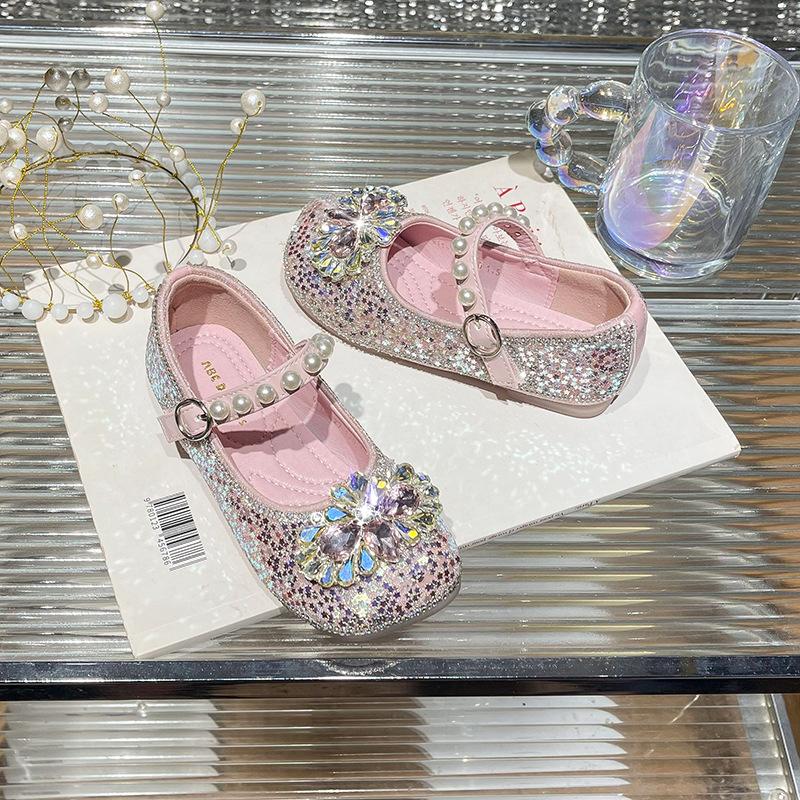 Tong Aisha crystal princess shoes season Xiaoxian foreign style pearl ladyshoes children's rhinestone single shoes