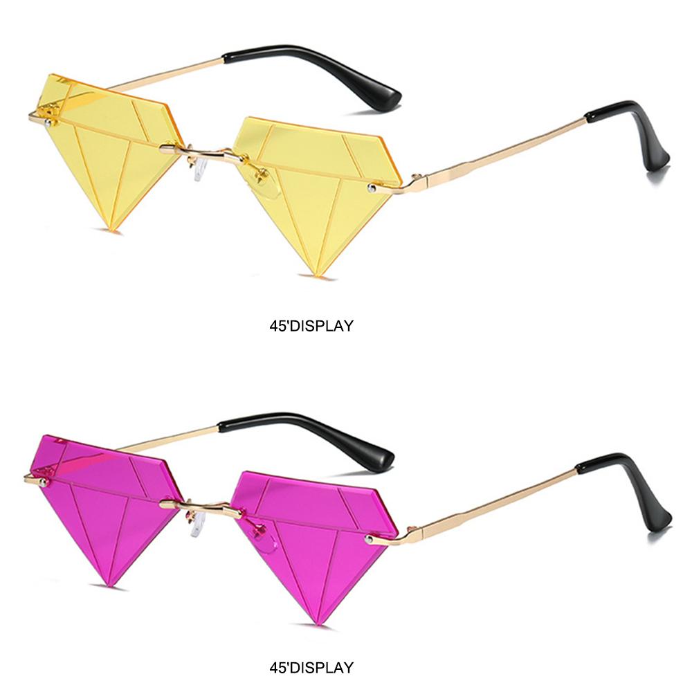 Prom Eyeglasses Retro Shades Triangle Sunglasses for Women Diamond Shaped Rimless Sun Glasses