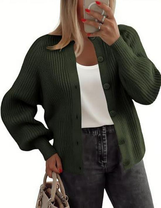 Women's Chunky Knit Long Sleeve Cardigan Sweater, Button-up, Round Neck, Autumn Fashion 2025, New Style.