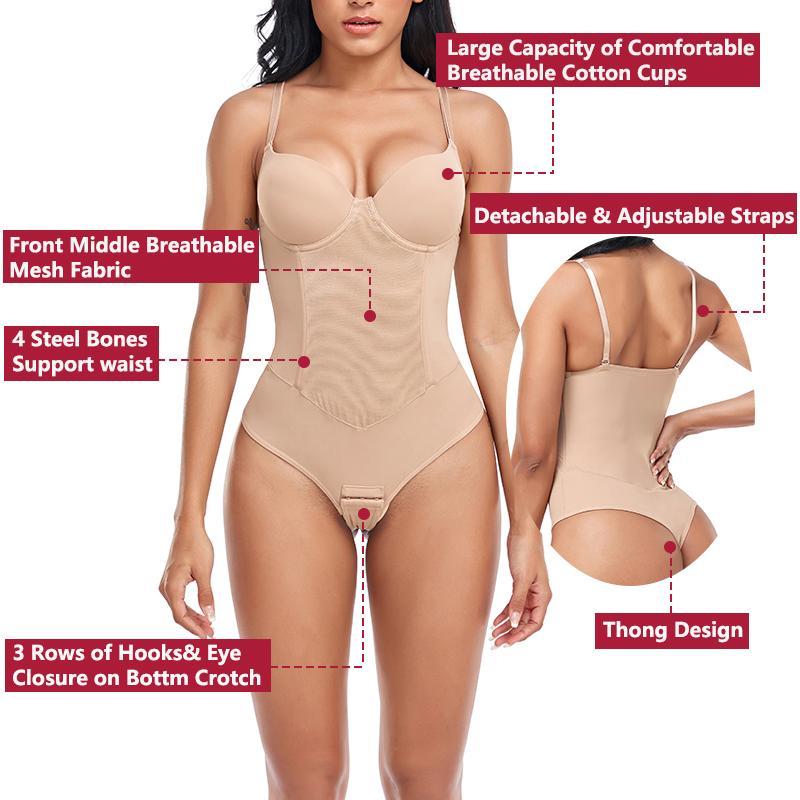Women Seamless Thong Shapewear Tummy Control Waist Trainer Body Sculpting Shaper Invisible Slimming Underwear with Padded Bra