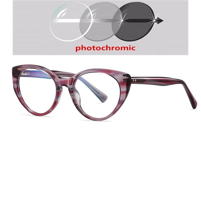 

Листовая оправа, блокирующие синий свет, кошачий глаз, очки по рецепту, женские студенческие фотохромные очки для близорукости, 0 -0,5 -0,75 до -6,0 Myopia -5.5