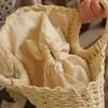 Women Cute Ribbon Straw Bags Summer Handmade Half Moon Beach Wild Totes Handbags
