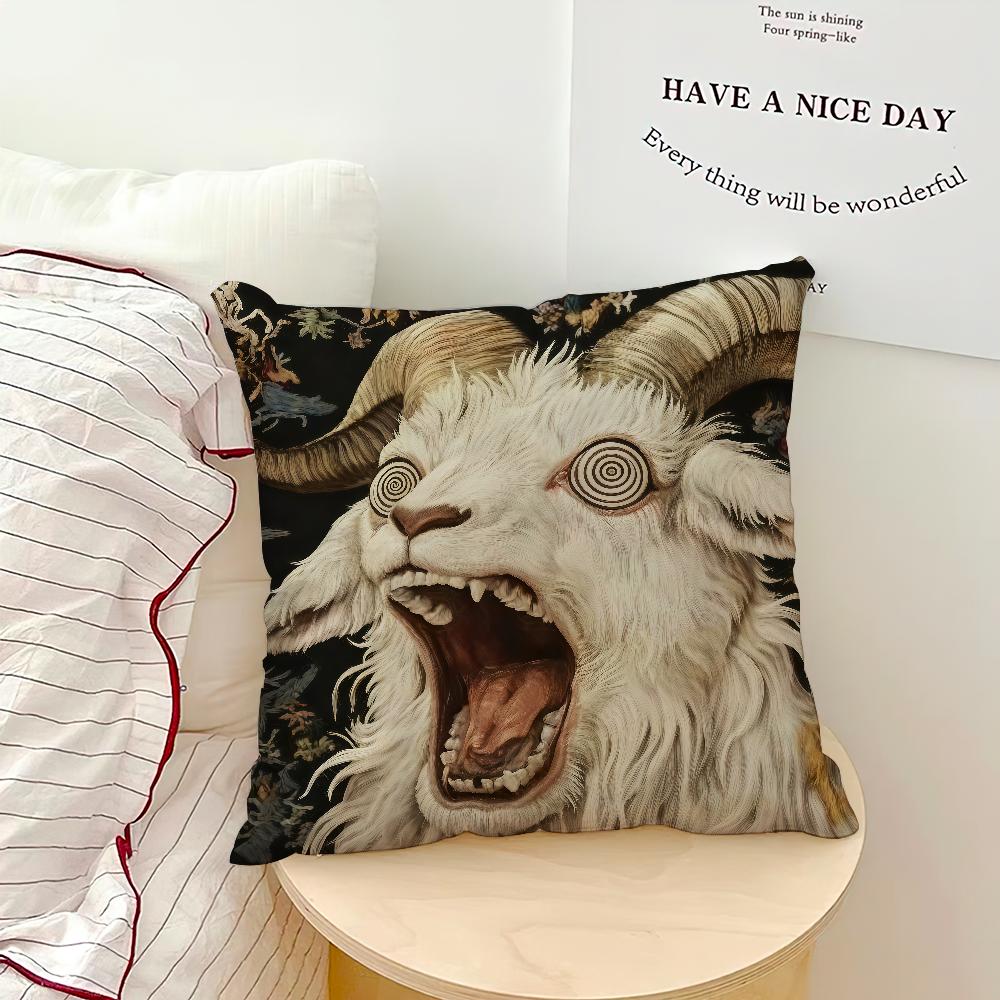 1PC Screaming Goat Sheep Embroidered Style Printed Pillow Cover Short Plush Polyester Cushion Case Animal Pillowcase Home Decor