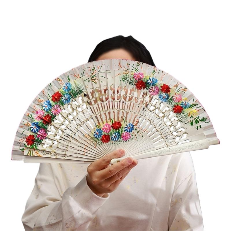 Художественный складной веер ручной росписи Традиционный дизайн Деревянный тип Домашний декор Танцевальный ручной веер белый