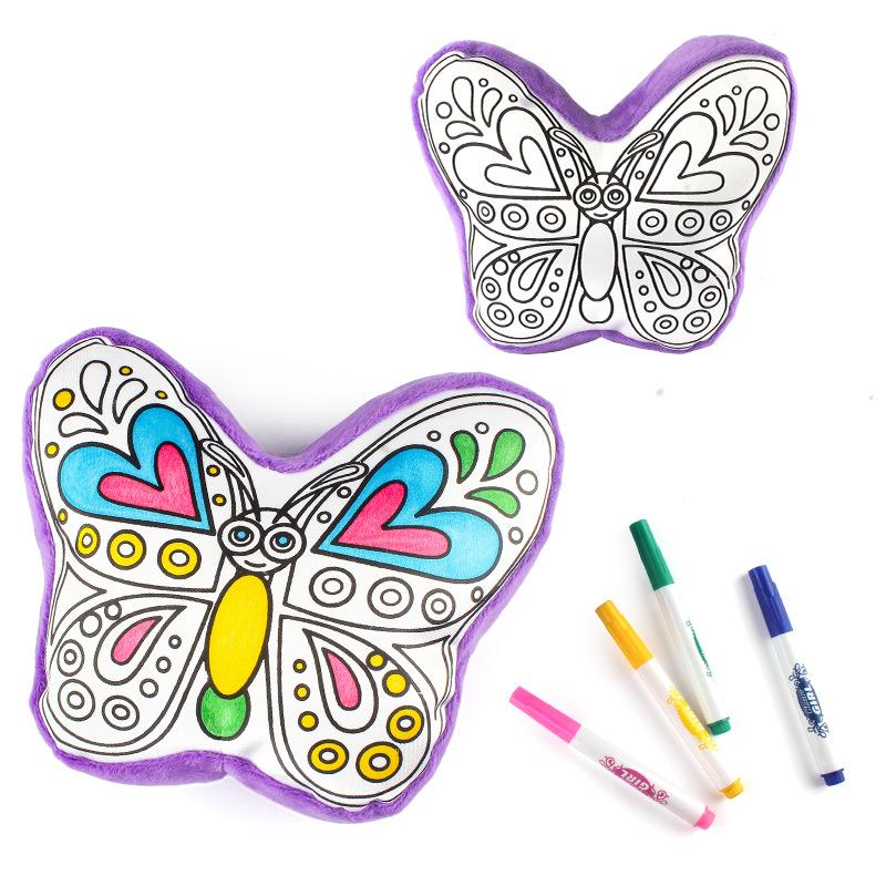 Children'S Diy Color Graffiti Throw Pillow, Cartoon Animal Color Filled Painting Puppet Scientific And Educational Toy