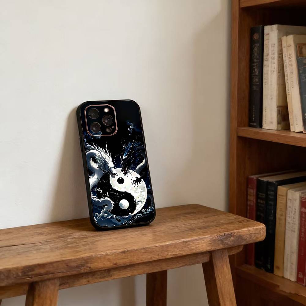 Japanese Art Dragon Yin Yang Phone Case For iPhone 17, 16,15,14,13,12,11 Plus,Pro Max, Others Soft Black Cover
