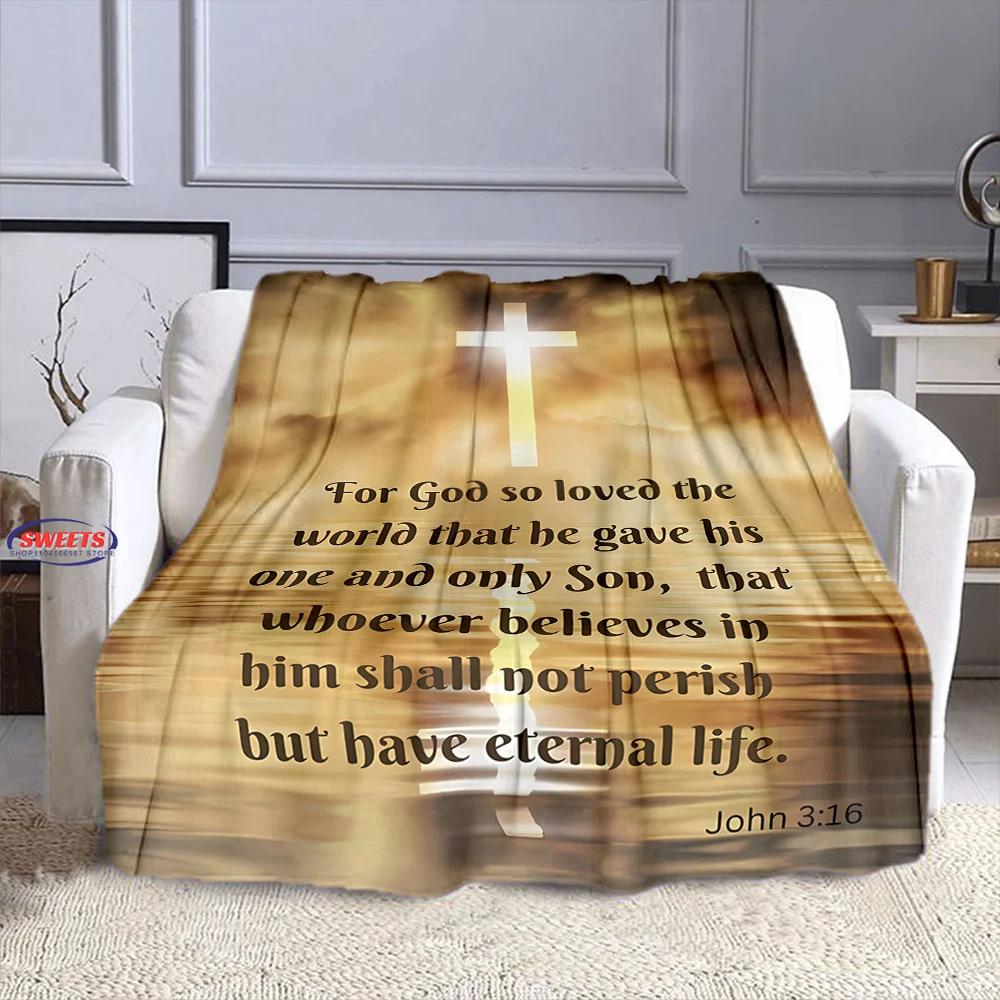 Devout Faith Bible Verses Flannel Blanket Throw Sofa Bed Cover Four Season Soft Fluffy Quilt Blanket Outdoor Leisure Nap Office
