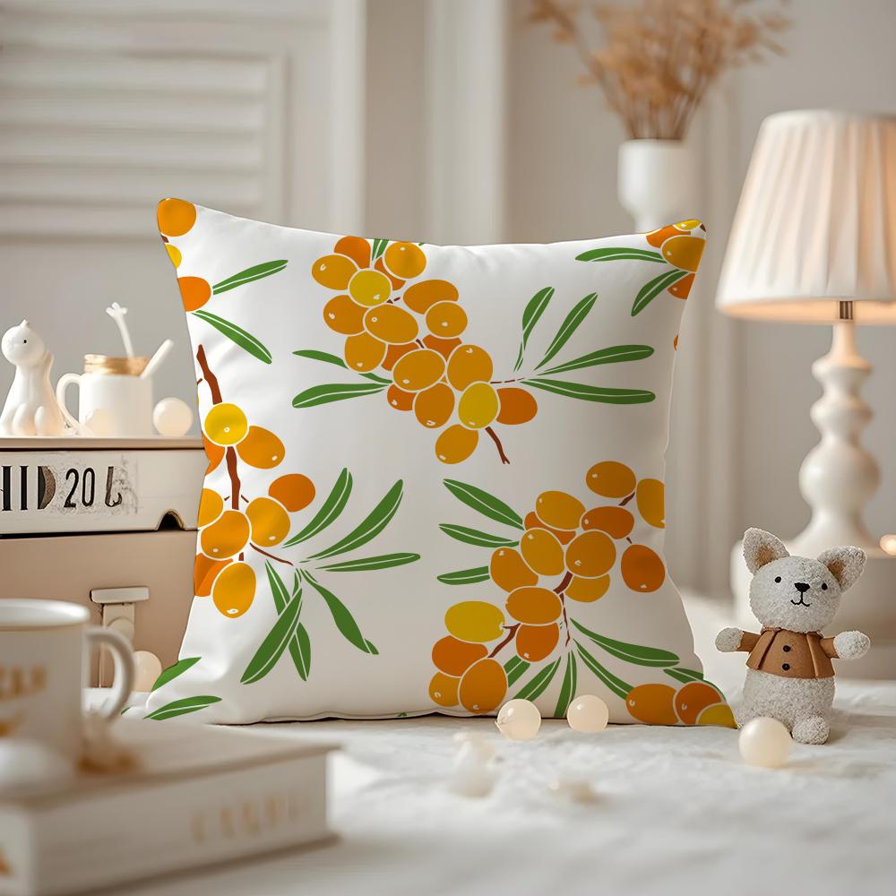 Fruit Print Cushion Cover Anti-dustmite Pillowcase Invisible Zipper Silky Short Plush Sofa Cushion Cover