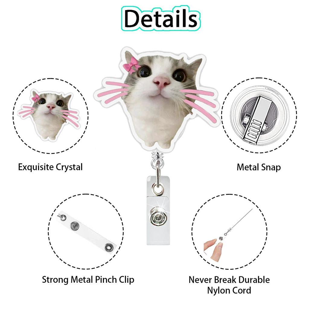 1Pc Funny Cat Meme Acrylic Badge Holder Retractable Easy Pull Badge Reel Lanyard for ID Card Holder Name Tag Key Nurse Accessory