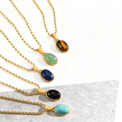 Colier Oval Natural Trendy pentru Bărbați Băieți, Pandantiv Geometric Mic din Piatră Naturală Impermeabil, Bijuterie Cadou cu Câmp Magnetic Energetic