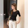 Black Sexy Hollowed-out Backless Lace-up Short-sleeved T-shirt for Women's Autumn Slim-fitting and Thin Babes