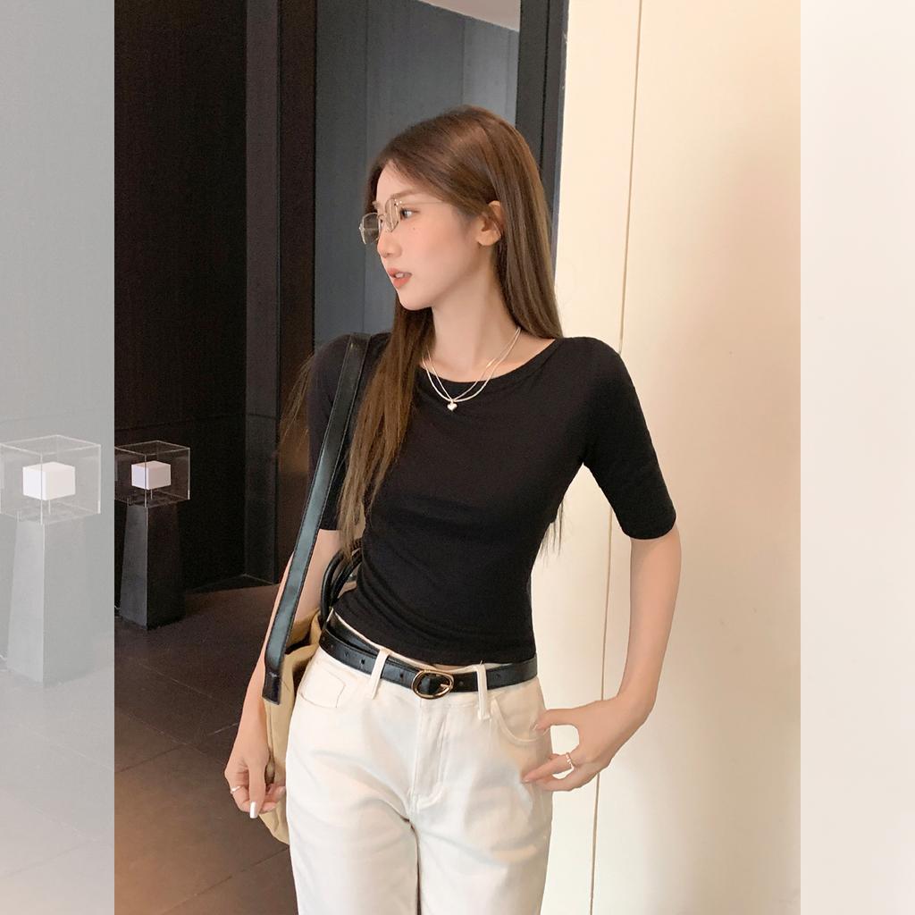 Black Sexy Hollowed-out Backless Lace-up Short-sleeved T-shirt for Women's Autumn Slim-fitting and Thin Babes