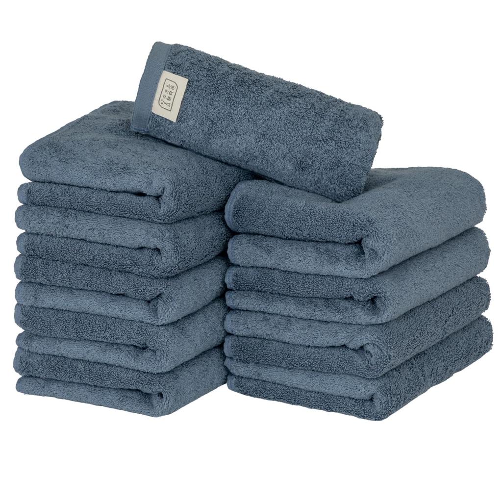 Towel Laboratory Face Smoky Fast JapanTechnology [Volume Rich] #003 Towels, Blue, 10-Piece Set, Hotel-Grade, Thick, Fluffy, High-Breathability,