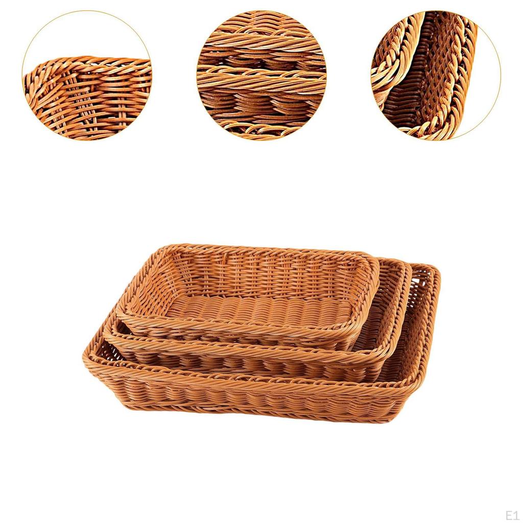 3x Bread Basket Storage Organizer Snack Cookies Display Handwoven Fruit Serving for