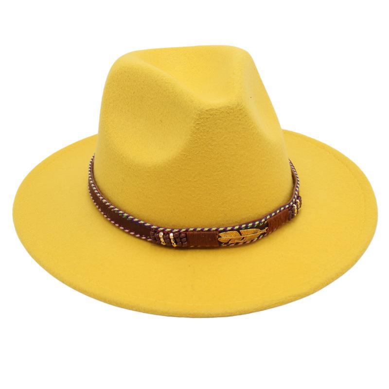 Minority Stage Top Hat Metal Feather Jazz Hat Men'S And Women'S Ethnic Style Felt Hat Tibetan Wool Hat