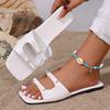 Bowtie Decor Flat Slippers Women 2025 Summer Pu Leather Open Toe Outdoor Slippers Woman Plus Size 43 Non Slip Beach Shoes Slides