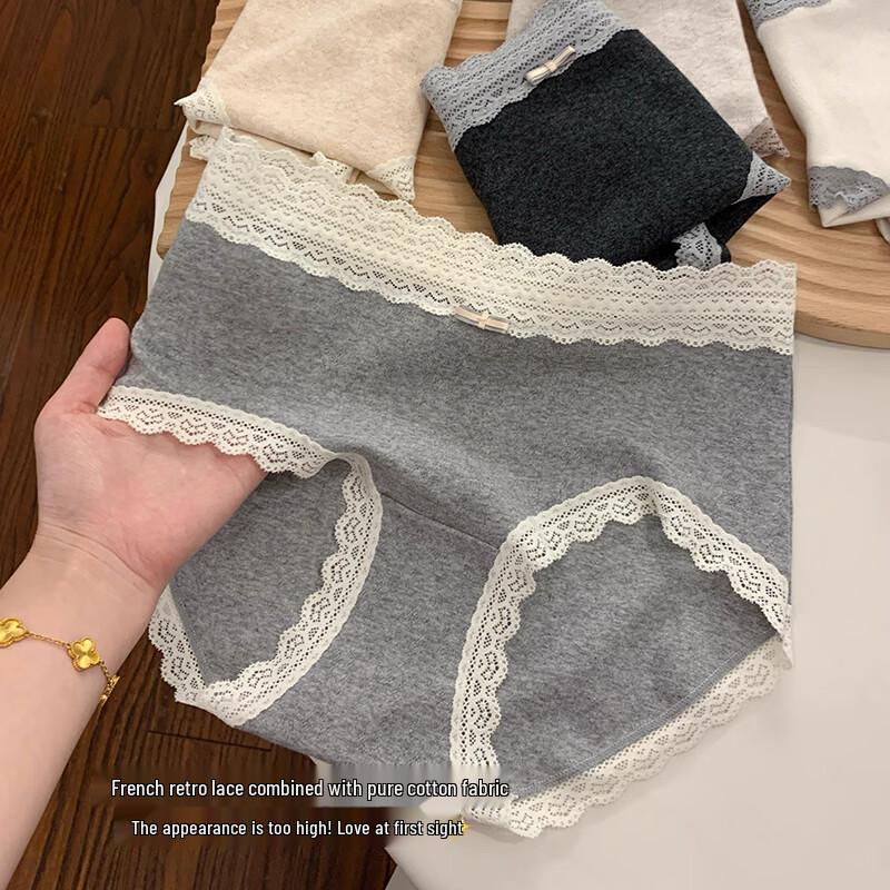 Langsha Women's Pure Cotton Lace Retro Briefs 3-Pack