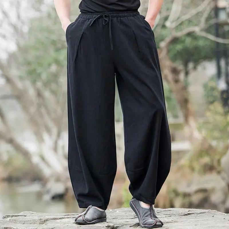 

Мешковатые хлопково-льняные брюки мужские повседневные широкие штанины оверсайз джоггеры льняные брюки old money винтажные на шнурке спортивные штаны мужские 5XL