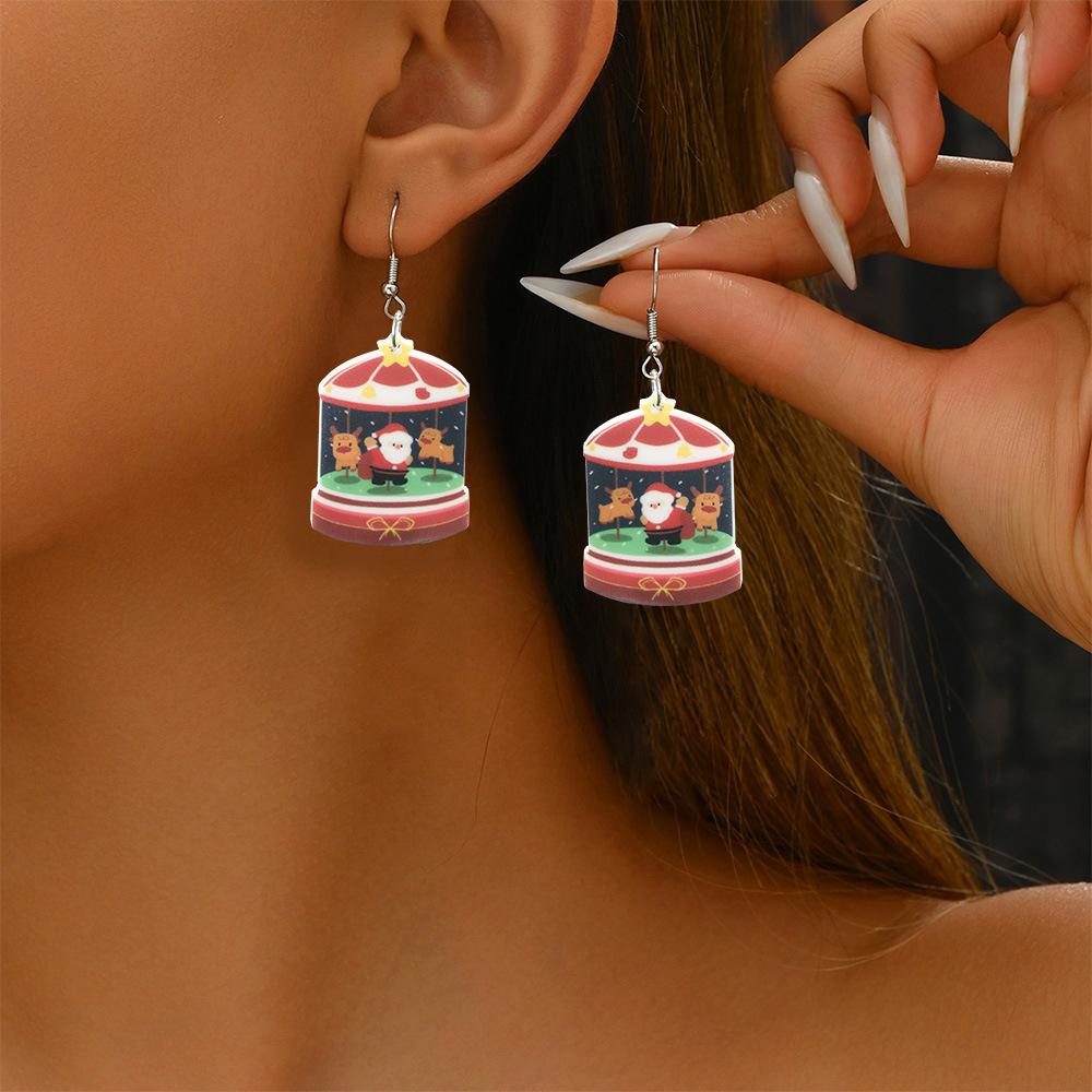 Full Hosting Eco-Friendly Acrylic Earrings, Christmas Snowman Christmas Tree Santa Earrings