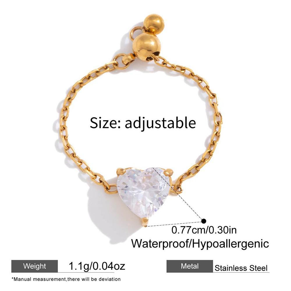 Stainless Steel Adjustable Rings for Women Waterproof Gold Plated Shiny Geometric CZ Zircon Pendant Fashion Finger Jewelry