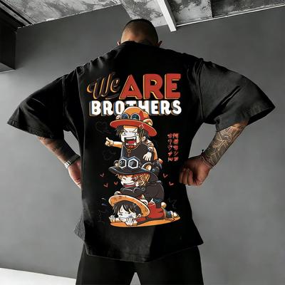 T-shirt Anime Fratelli Ace Luffy One Piece Uomo Donna Cotone Oversize Larga Grafica Tee Estate 2026 Streetwear Casuale Top Y2k