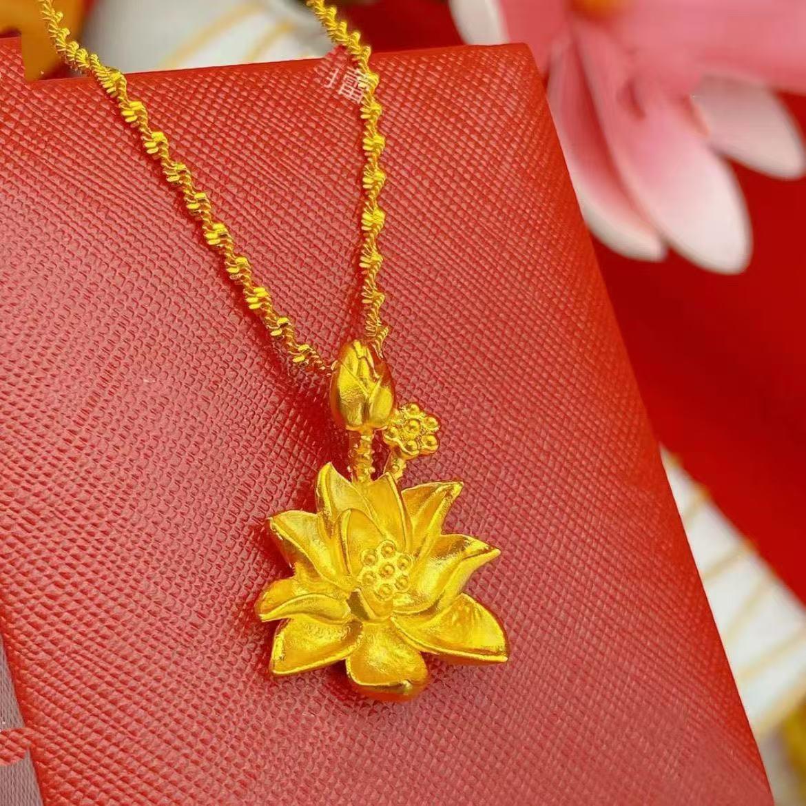 Elegant Lotus Flower Necklace - National Tide Style with Water Wave Chain