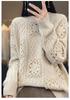 Solid Color Round Neck Jacquard Wool Sweater - Long Sleeve, Casual, Versatile, 100% Pure Wool Pullover