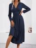 Elegant Women's V-Neck Long Sleeve Ruched Waist Dress for Autumn/Winter