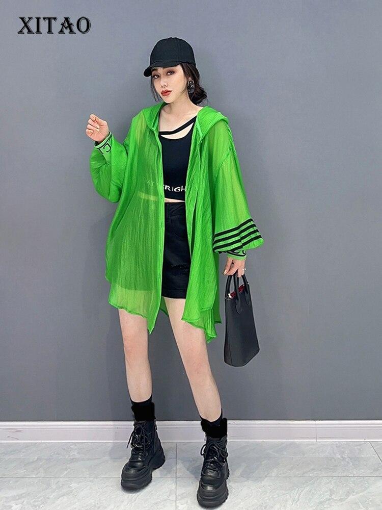 

XITAO Рукав фонаря с капюшоном Женская повседневная рубашка HQQ0914