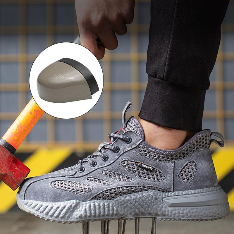 Breathable Lightweight Work Safety Shoes Men Summer Steel Toe Shoes Work Sneakers Puncture-Proof Indestructible Shoes Non-Slip