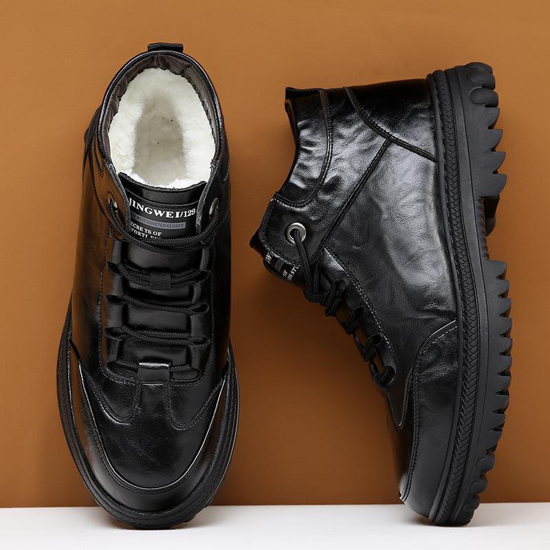 Lässige Baumwollstiefel 2025 Winter neue Werkzeugschuhe für Herren Trend Wolle Herren Baumwollschuhe lässige Schnürung warme Lederschuhe