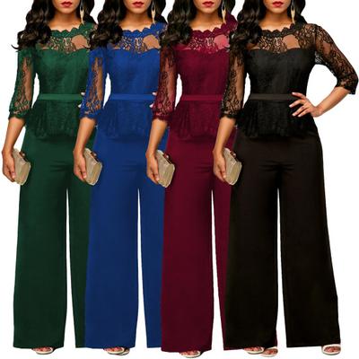 Women Jumpsuit Hollow Out Lace Summer Autumn Sexy See Through Jumpsuit for Office
