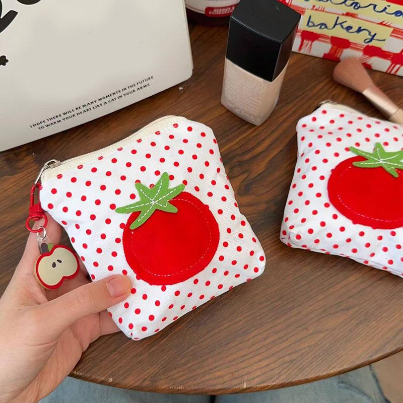 Red Polka Dot New Tomato Coin Purse Mini Bag, Compact and Portable Lipstick Headphone Bag Storage Bag.Travel Packing