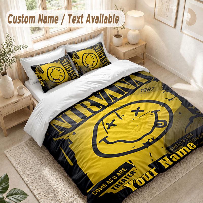 Custom Name Bedding Set 3 PiecesNirvana Print Duvet Cover + 2 Pillowcases Soft Bed Decor
