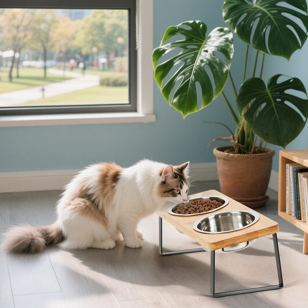 1 piece wooden pet feeder, anti knock and cervical protection for dogs, cat, large feeding bowl holder, wooden dog bowl