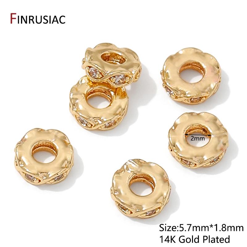 14K Gold Plated Messing Flache Abstandshalter Perlen Für Armband, Trennstück Für Perlen, Eingelegte Zirkonia Abstandshalter Perlen Für DIY Schmuckzubehör