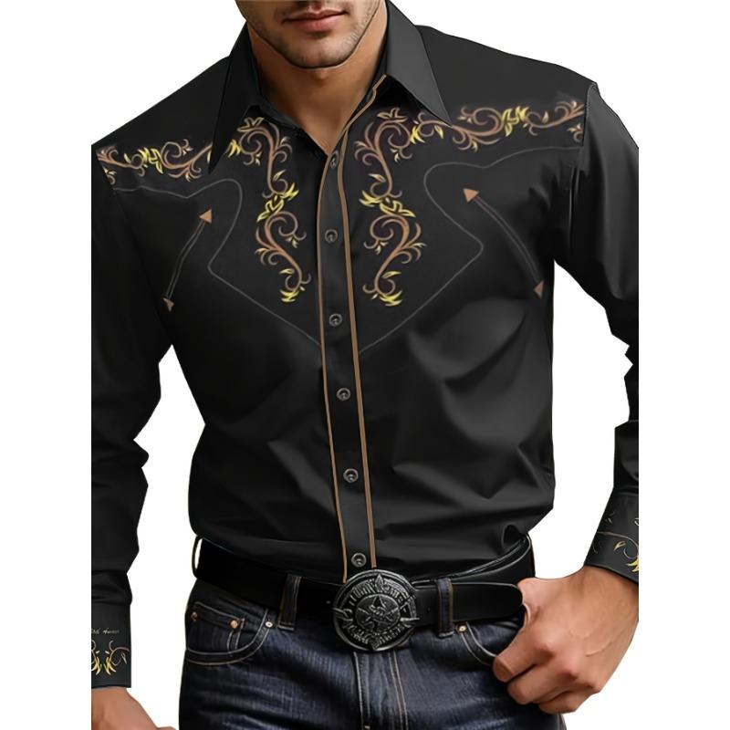 Herren Westernhemd, Große Größe PLUS SIZE, Pellis gemustert, Lässig Langarm Revers