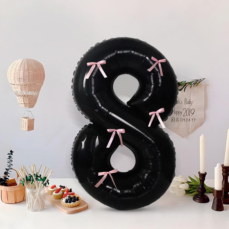 32 Inch 0-9 Digital Balloon Aluminum Foil Bow Digital Black Digital Balloon Pink Bow Wedding Decor Happy Birthday Banner Party