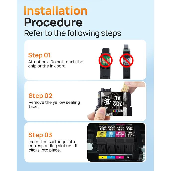 E-Z Ink Remanufactured Ink Cartridge Replacement for Epson 702XL T702XL High Yield Epson 702 T702 To Use with Workforce Pro WF-3720 WF-3730 WF-3733