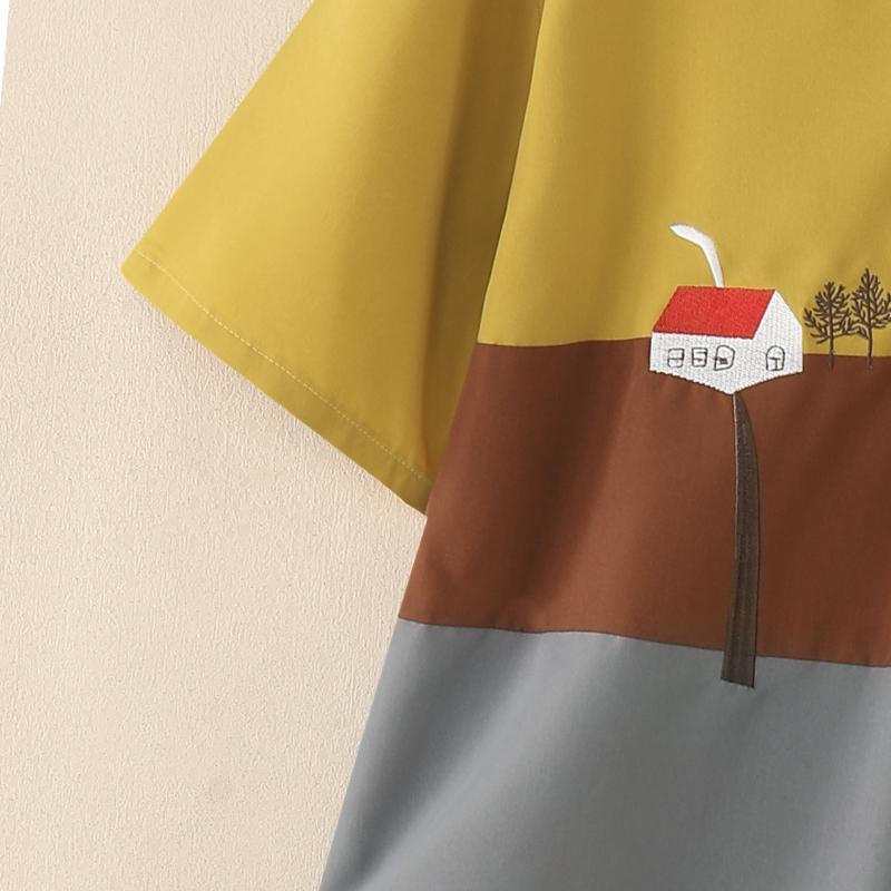 ZANZEA Damska casualowa luźna bluzka z krótkim rękawem, z kołnierzykiem i nadrukiem