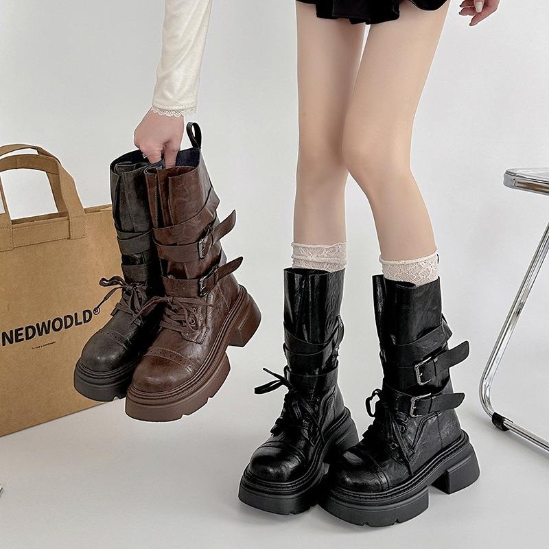 Boots for Women Retro British Belt Buckle Thick-soled Short Boot Female Thick Heel Short Boots Fad Locomotive Boots Botas Mujer