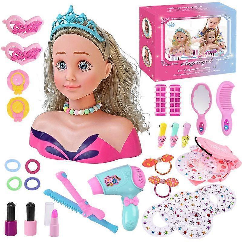 35-piece Doll Toy Set Styling Head Doll for Kids Hairdressing Set with Toy Hairdryer Girls Make Up , Girls Gifts Birthday Role Play Toys for Girl 4 5 