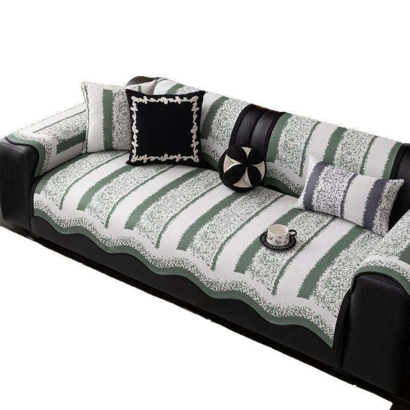 Summer Striped Ice Silk Sofa Cushion, Mat Cushion, High-Grade Leather Sofa Cover  New Non-Slip Cover Towel