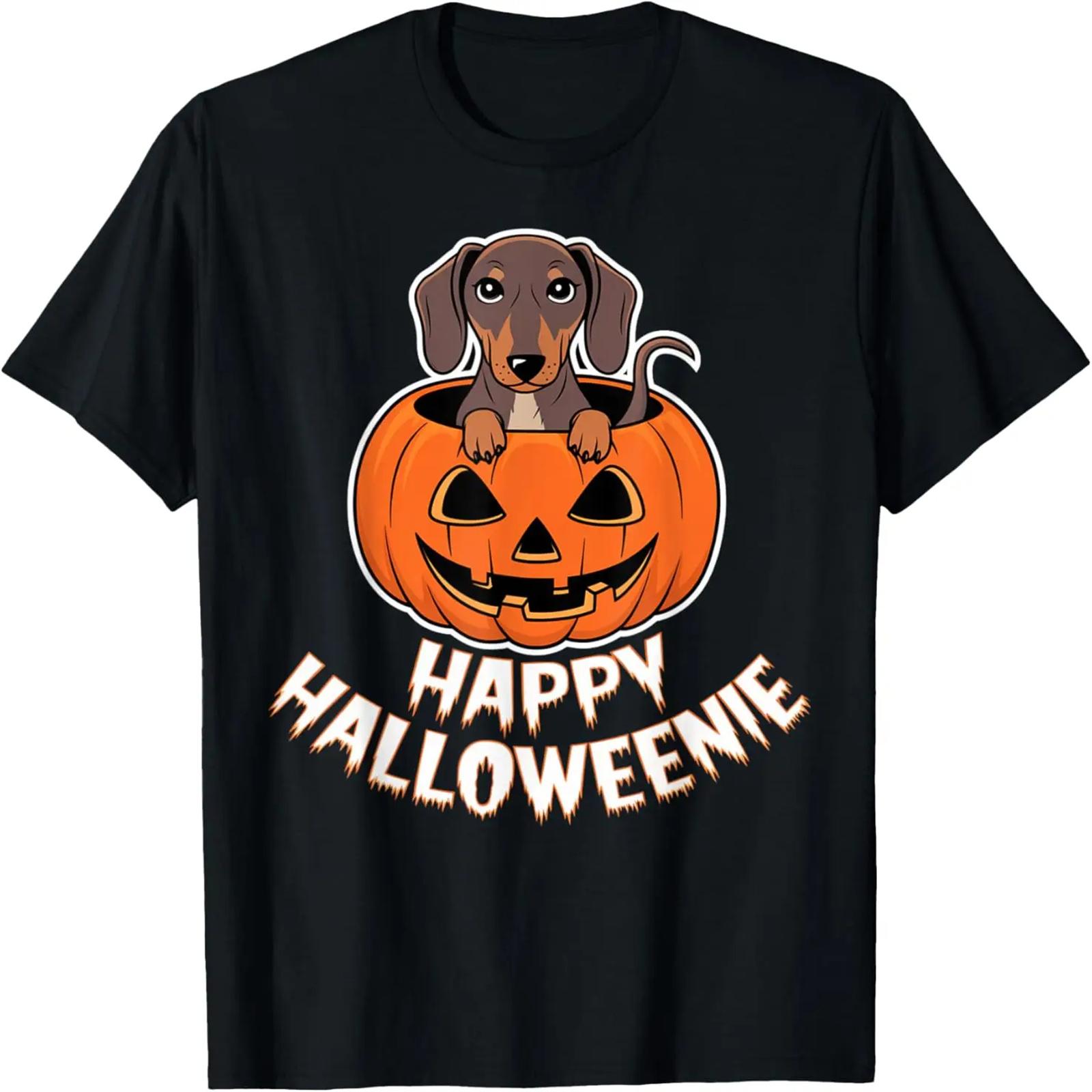 Happy Halloweenie Dachshund Trick or Treat Dog T-Shirt S
