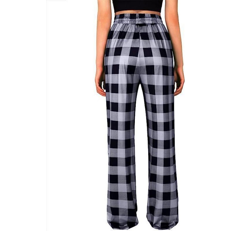YYFS Women's Fashion Casual Plaid Print High Waist Trousers Pants & Capris