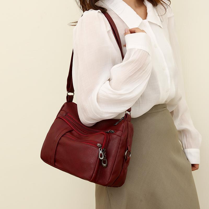 Retro Women's Shoulder Bag Solid Color Multi Pocket Storage for Middle-aged and Elderly Mothers Crossbody Bag Small Square Bag