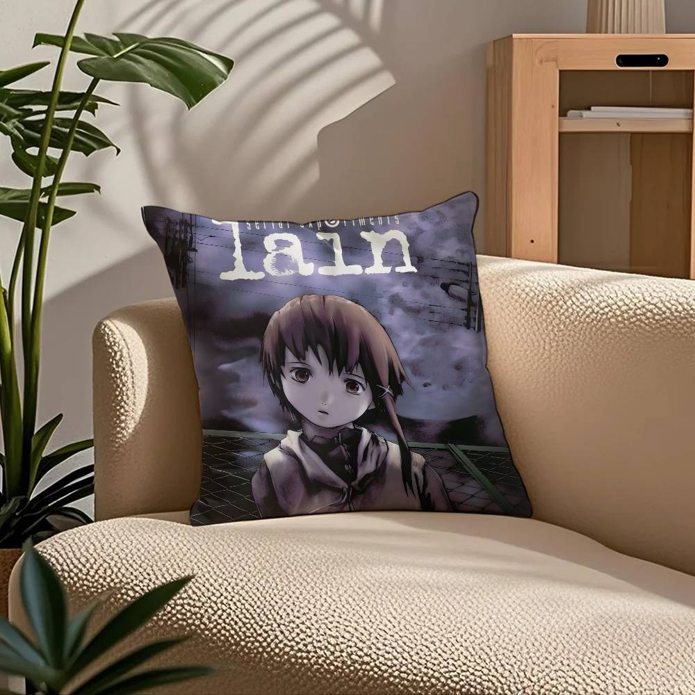 Anime E-Experiments L-Lain Pillow Case Comfort Sofa Bed Silky Elegant Invisible Zipper Custom Decorative Cushion Cover