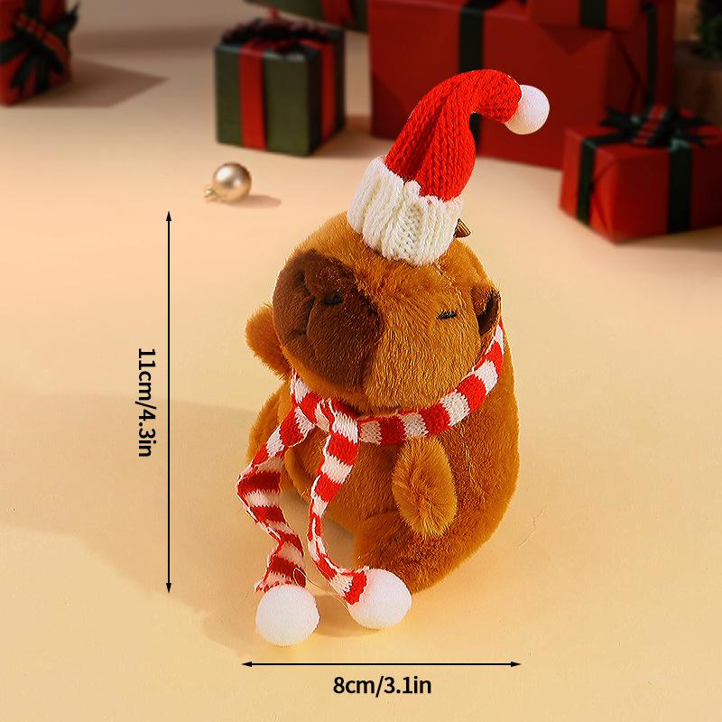 Capybara Christmas Keychain Cute Red Scarf Bear Doll Keyring Hanging Mobile Phones Bag Pendant Christmas Party Small Gifts Decor