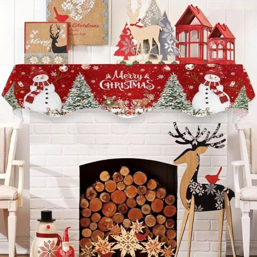 Non-slip Christmas Fireplace Scarf Snowman Santa Claus Pattern Xmas Fireplace Cover New Year